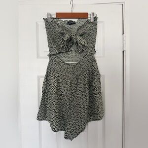 Sage Green Dalmatian-Spot Tie-Front Romper